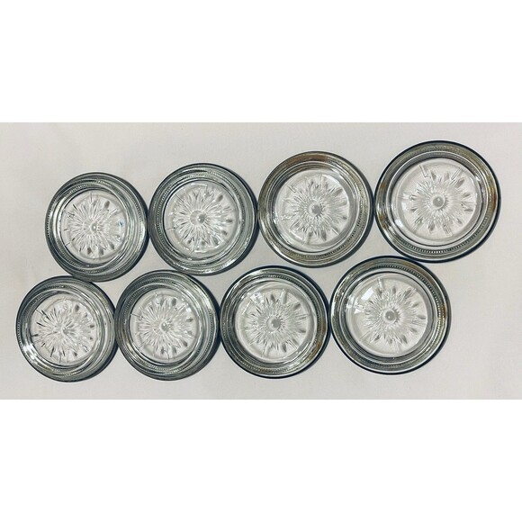 Vintage Leonard Italy Silverplate & Glass Coasters Set of 8 Starburst Design - Picture 7 of 12